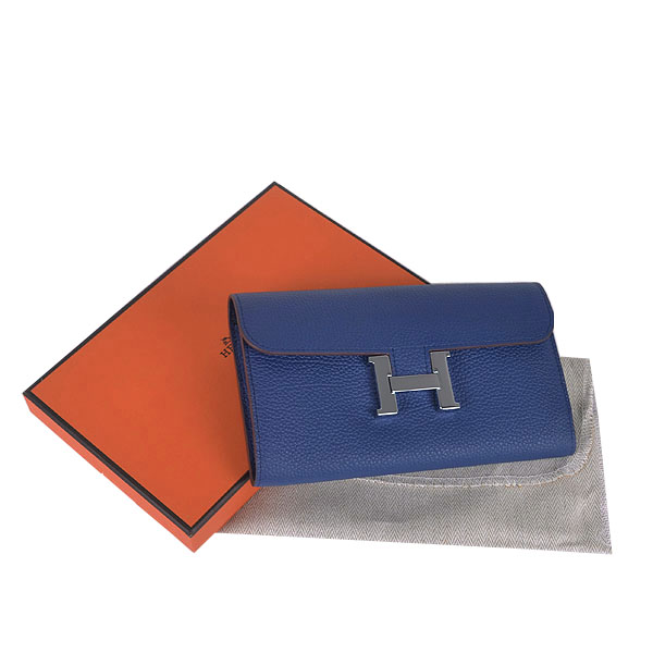 Hermes H 6023 Flap Wallet Dark Blue Button Silver
